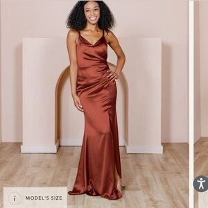Revelry “Rory” Satin Dress - Terracotta Rust